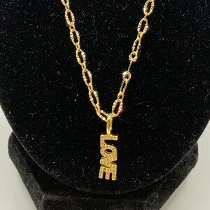 18k Real Gold Plated Figaro Chain over Brass + LOVE Pendant Adjustable